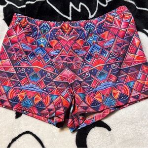 The Headspace Colorful Galaxy Red Orange Blue Prism Psychedelic Yoga Shorts M